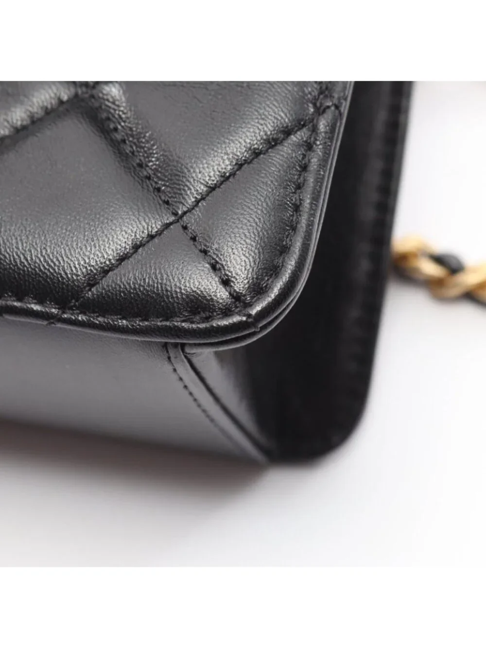 Chanel Shoulder Bag Quilted Black Lambskin Small Flap Chain